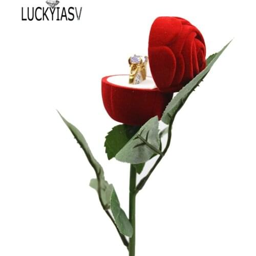 Creative Red Rose Velvet Ring Box Wedding Surprise Gift Box Valentines Day Engagement Marriage Box Jewelry Box For Ring Display