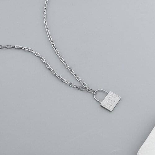 Meetvii Punk Stainless Steel PadLock Necklaces Hiphop Rock Jewelry Carving Letter LOVE Lock Pendant Necklaces for Women Men