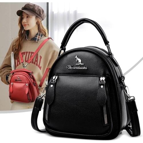 Fashion Women Soft Leather Small Backpack Designers Brand Multifunction Solid School Bags for Teenage Girls Mochila Feminina