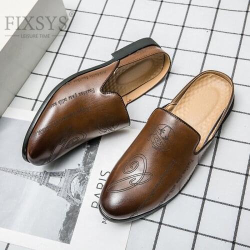 FIXSYS Arrive Man Casual Shoes Summer Breathable Slippers Fashion Leather Men Mules Outdoor Half Shoes Retro Slides Half Loafers