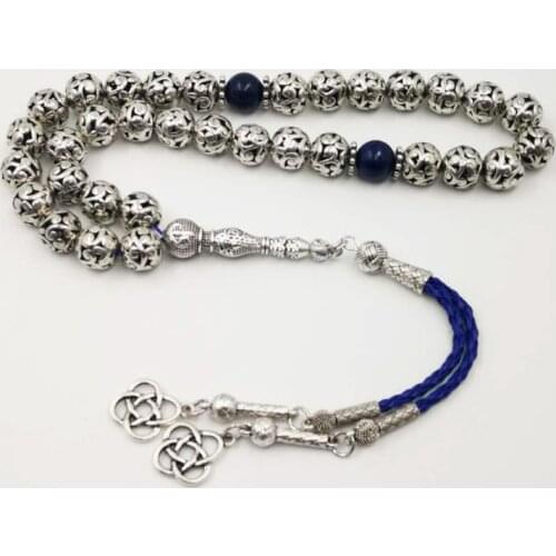 Mans tasbih metal alloy beads with Natural lapis lazuli Islam 33 45 66 99 prayer beads Accessories Misbaha Bracelets