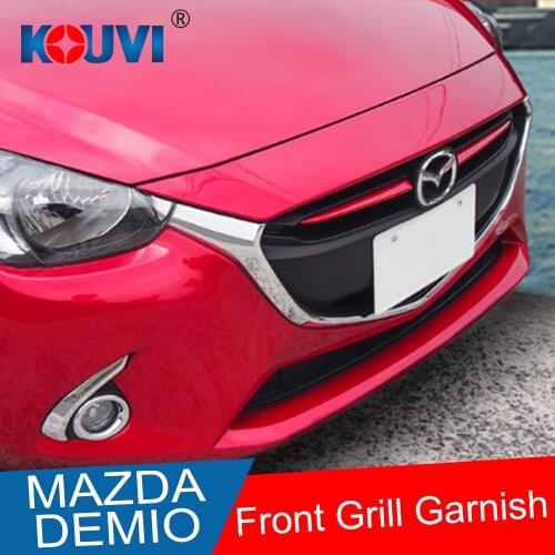 Chrome Front Grille Grill Cover Trim Molding FOR Mazda 2 Demio 2015 2016 2017 DJ DL Mazda2 Hatchback Sedan Accessories Styling