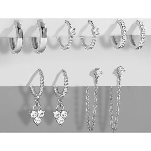 New Fashion Round Circle Small Beads Hoop Earrings Set for Women Statement CZ Zircon Huggie Twisted Ear Rings Chain Brincos 2021