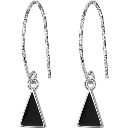 New Simple Fashion Ear Hook 925 Sterling Silver Jewelry Personality Geometric Triangle Black Epoxy Women Earrings SE680