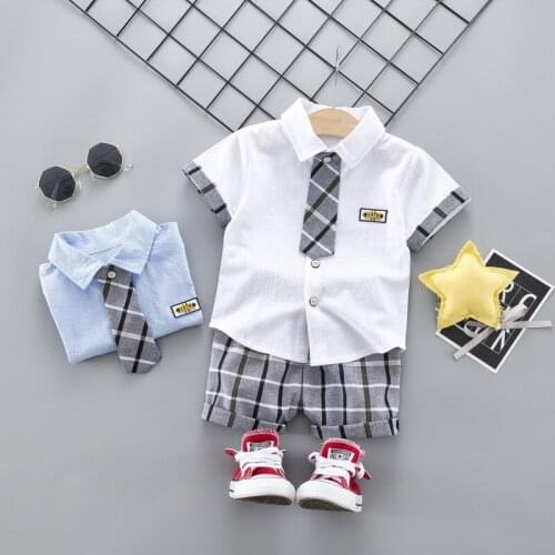 Baby Boy Clothes Pure Cotton 2 Pieces Of Baby Clothes Fashion Short-sleeved T-shirt Tie Shirt Shorts Suit Baby Clothes Boy