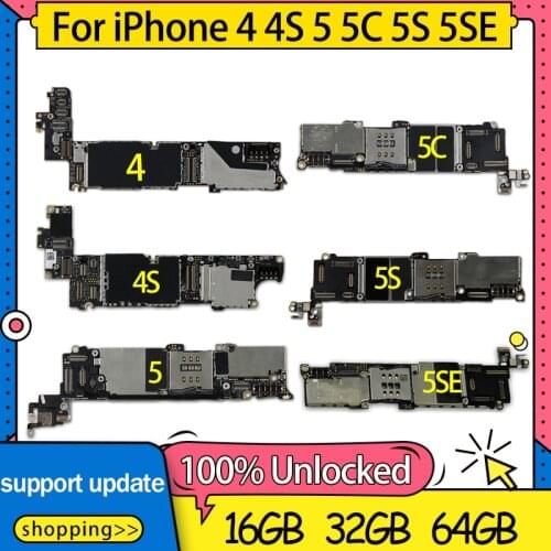 8GB 16GB 32GB 64GB For iPhone 4 4S 5 5C 5S 5SE Motherboard 100% Unlocked Mainboard With Full Chips Logic Board IOS system