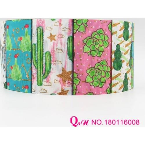 Q&N ribbon 16mm 22mm 25mm 38mm 50mm 75mm cactus printed grosgrain ribbon webbing 50yards/roll for hair tie free shipping