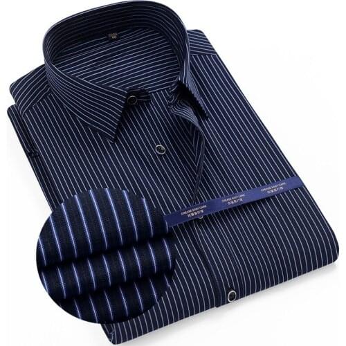 Summer men plus size office shirt short sleeve cotton 8XL 10XL oversize striped shirt pockets formal shirt blue black pink 56 58