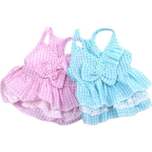 Pet Dog Dress Shirt 100% Cotton Plaid&Bow Cat Puppy Vest Skirt Spring/Summer Clothes Apparel