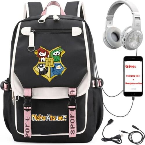 Anime Neko Atsume backpack Unisex Travel Backpack student School book Bag USB Charging teenagers Laptop packsack