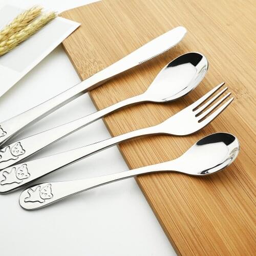 Silver Cartoon Lovely Stainless Steel Silverware Knife Fork Dinner Sets Kids Dinnerware Cutlery Set Children Flatware Tableware