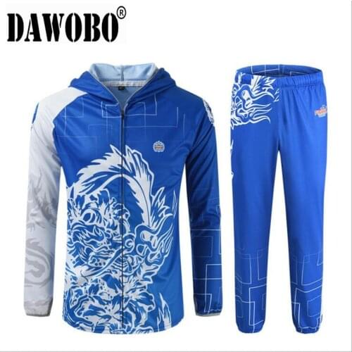 Blue print Hooded Long sleeves men wome Fishing Clothes sets Anti UV50+ Breathable Quick drying Fishing Pants Fishing Shirt