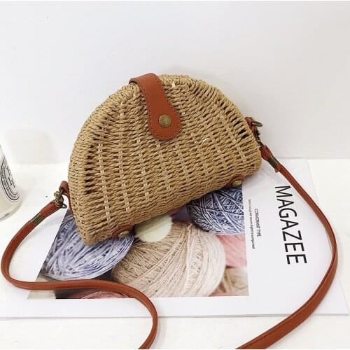 Straw Mini Messenger Bag With PU Hasp Women Summer Fashion Beach Bag Retro Purse Handbag Girls Small Crossbody Bag