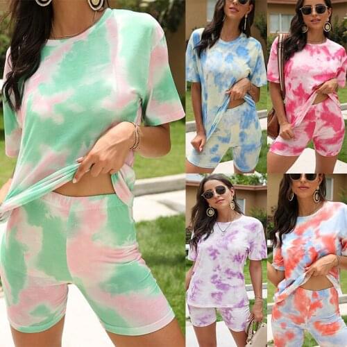 Spring and Summer Womens Pajamas Fashion Tie-dye Gradient Casual Home Wear Pajamas for Women Pijamas Women Sleepwear Sleep Tops