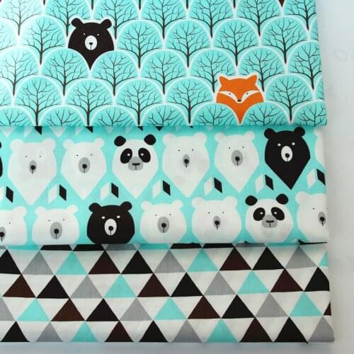 Adorable Fox Bear Tree Geometry Printed 100% Cotton Fabric quilting bedding cushion patchwork baby cloth decoration