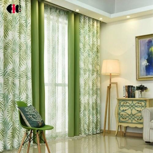 Pastoral Leave Printed Curtains for Living Room Green Stitching Thick Velvet Customized French Window Treatment Dpapes js325D