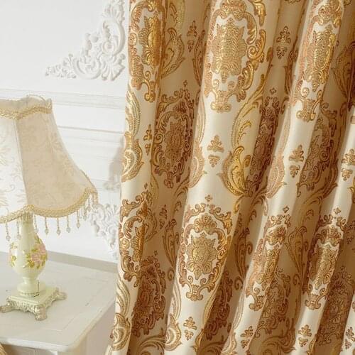European Style Curtains for Living Dining Room Bedroom Gold Leather Jacquard Curtains Yarn-dyed Jacquard Curtain Fabric Custom