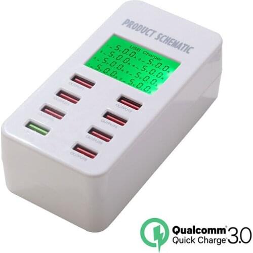 QC 3.0 USB Charger 8 Port 5V/7A USB Fast Charger LCD Display For iPhone Xs MAX iPad SAMSUNG S9+ S8 Note 9 For Huawei XIAOMI Mi8