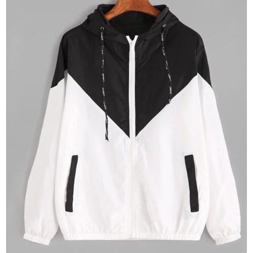 Womens Basic Hooded Jacket Patchwork Long Sleeve Clothing Multicolor Autumn Coat Female Casual Windbreaker