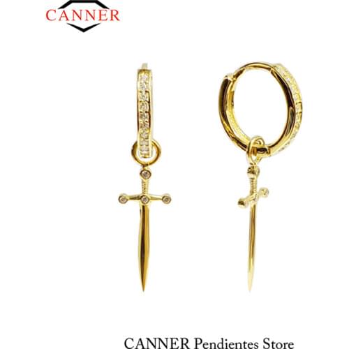 CANNER Real 925 Sterling Silver Dagger Zircon Pendant Drop Earrings For Women Piercing Earring Earings Jewelry Pendientes