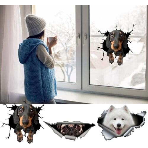 3D Lovely Pet Dog Torn Metal Sticker Pug Samoyed Dachshund Dog Car Sticker Waterproof Car Styling Pet Dog Decal 8x4inch