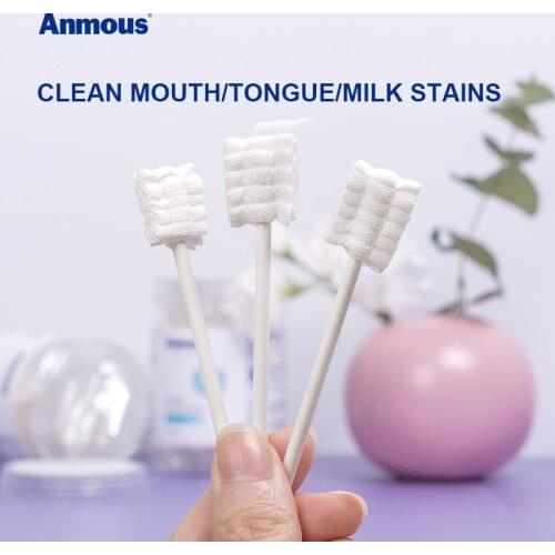 Anmous Baby Mouth Cleaner Baby Gauze Finger Toothbrush Deciduous Teeth Infant Tongue Coating Gauze Toothbrush 32 Pieces