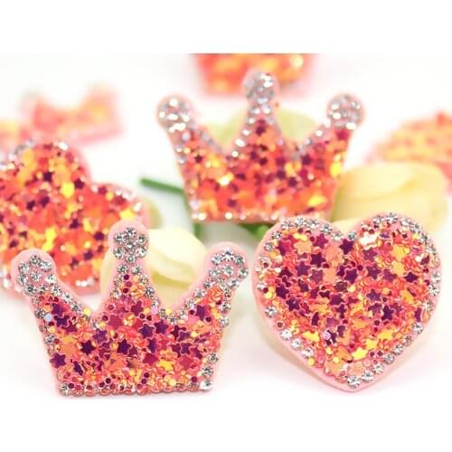 10Pcs Shiny Rhinestone&Sequins Crown Heart Shape Appliques for Baby Hairpin Headwear Crafts Shoes Bag Patches Decor Accessories