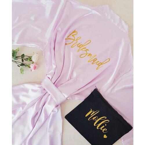 Customize name glitter wedding Bride Bridesmaid satin pajamas robes with make up comestic bags bridal kiminos party favors gift
