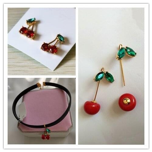 Free shipping fashion sEnamel glaze cherry earrings stone earrings skin jewelry set