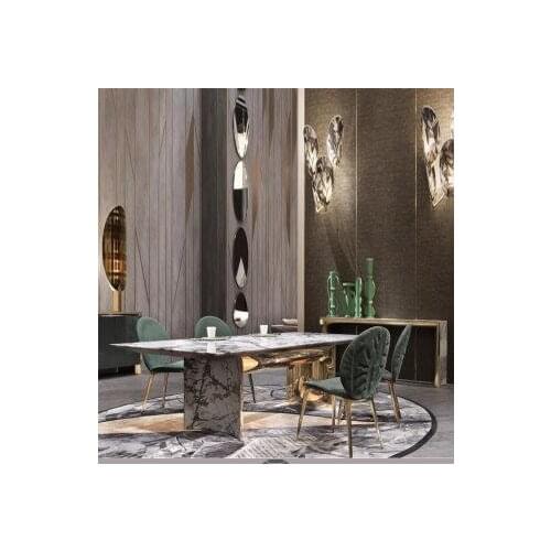 Big white marble dining table restaurant luxury stone rectangular dining table and chair modern simple fashion long table