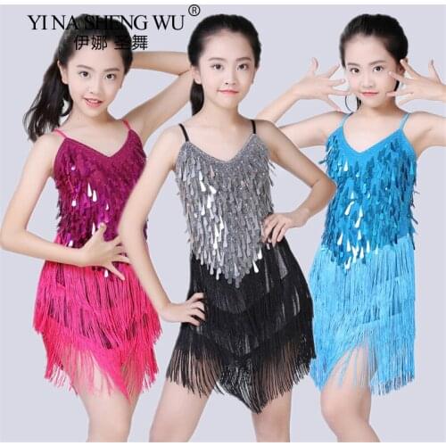 Children Latin Dance Dress Sequins Competition Latin Dress For Girls Tassel Dancing Costumes Kid Performance Show Stage Outfits