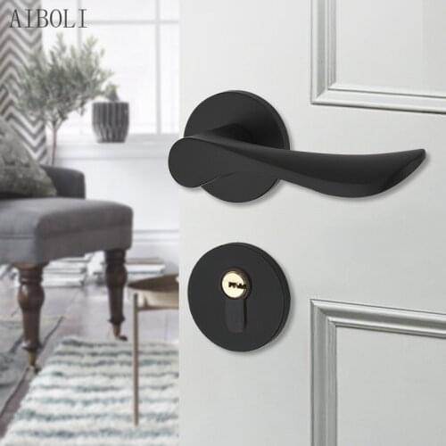 Space Aluminum Door Lock Lock Indoor Bedroom Mute Magnetic Bathroom Door Lock Split Wooden Door Handle Locking System