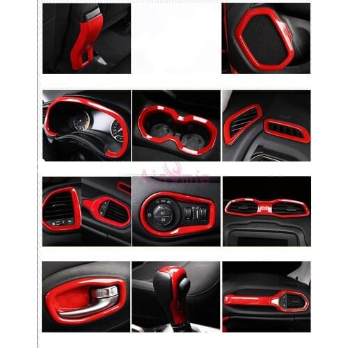 Interior Red Color Steering Wheel Reader lamp Gear Knob Cover Trim Chrome Car Styling 2016 2017 For Jeep Renegade Accessories