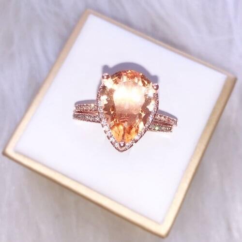 Elegant Drop Shaped Diamond Two-Piece Set Ring Rose Gold Zircon Engagement Fine Fashion Jewelry Gift Free Shipping