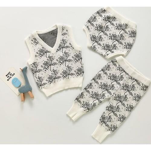 MILANCEL 2021 Autumn New Baby Clothing Set V Neck Sweaters Knit Pants or Bloomers 2 Pcs Boys Suit Baby Sweater Set