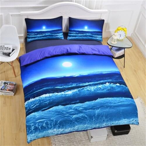 Moon And Ocean Duvet Cover Set Bed Spread Cool 3D Print Bedlinen Soft Blue Interstellar Bedding Set 3pcs Twin Full Queen King