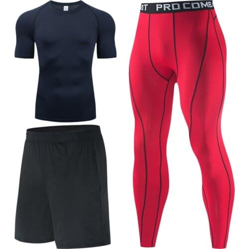 Men MMA Compression Tights Base layer Running Fitness Basketball leggings Gym t-shirt Navy Clothes track suit men sportswear