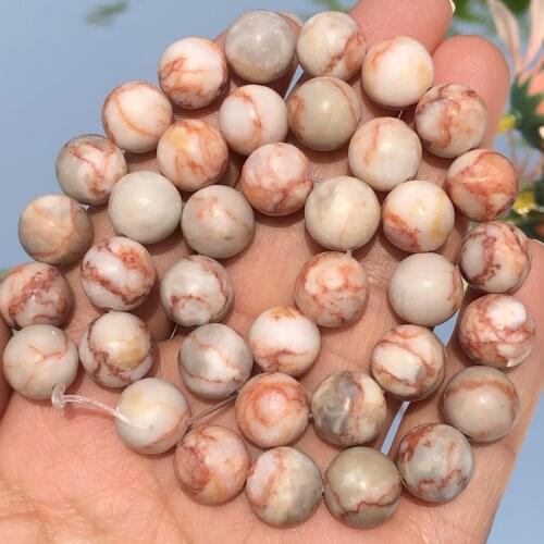 Natural Stone Red Spider Web Red Picasso Jaspers Smooth Loose Beads For Jewelry Making DIY Bracelet Necklace 4/6/8/10/12MM 15"