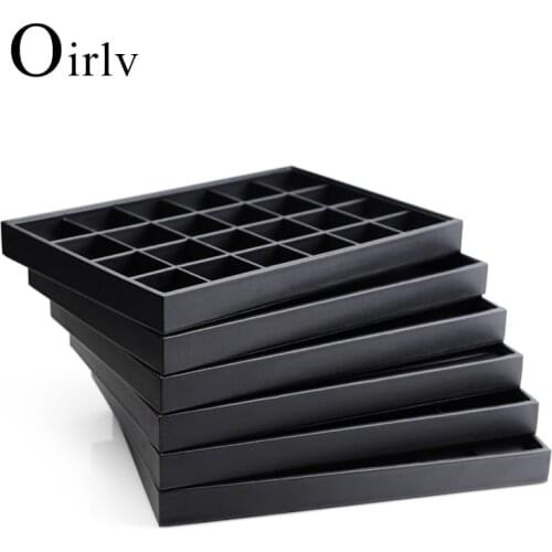 Oirlv Black PU Leather Jewelry Pallet Necklace Tray with MDF for show Rings Bracelet Exhibition Jewelry Organizer Earrings Plate