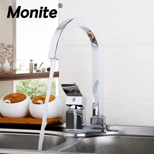 Monite Chrome Polished Kitchen Basin Sink 360 Swivel Solid Brass Basin Sink Swivel Faucet Single Lever Rotated Washbasin Tap