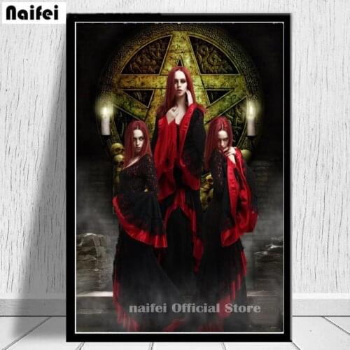 Full Drill Square Round Diamond Painting Red-Haired Vampire Woman 5D Diamond Embroidery Cross Stitch Home Decoration Wall Art