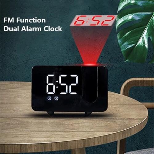 Projection alarm clock large screen LED display electronic clock curved double alarm clock brightness adjustable desk clock