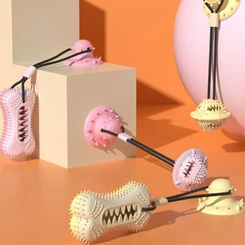 Rubber Bone Shape Dog Toys Suction Cup Molar Bite Toy Dog Tug Rope Ball Cleaning Chew Toys Pet