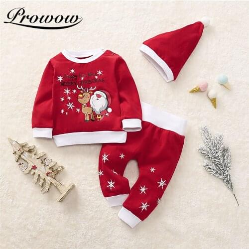 Prowow Baby Girl Christmas Clothes Set Winte Warm Baby Top + Pant + Baby Hat Festival Kids Newborn Girls Clothing Infant Outfits