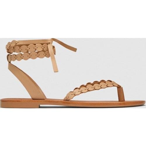 Flats Sandals 2021summer Bohemian Beach Shoes Woman Ankle Strap Bandage Gladiator Sandalias Clip Toe Flip Flops Slippers Slides