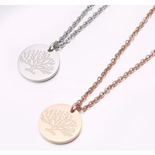 Silver Inspirational Gift Polished Clavicle Necklace Life Tree Necklace Stainless Steel Jewelry