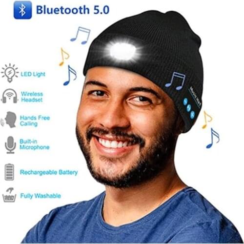 2021 New Design LED Beanies Hat Wireless Headphone Bluetooth 5.0 With Music Function Cap Earphone