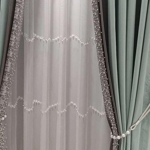 European-style Palace Embroidered Pearl Endless Circle White Tulle Curtains for Bedroom Living Room Window Screens Sheer Kitchen