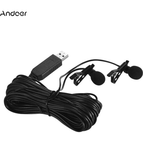 Andoer 1.5m/5ft USB Dual-head Lavalier Lapel Microphone Clip-on for Windows Mac Video Audio Recording