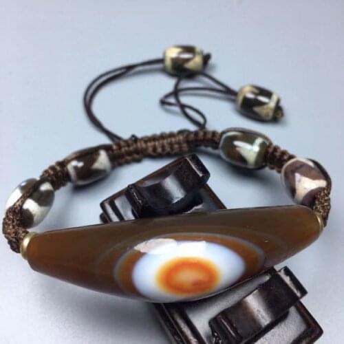 Wonderful Tibetan Dzi Bead Bangle Amulet Nature Eye Vein Bracelet Churinga By Old Chalcedony